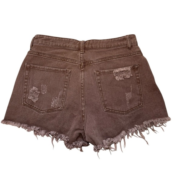 Adika Brown Truffle Cotton Button up Fringed denim Shorts Size Large/32‎ EUC - Picture 4 of 10